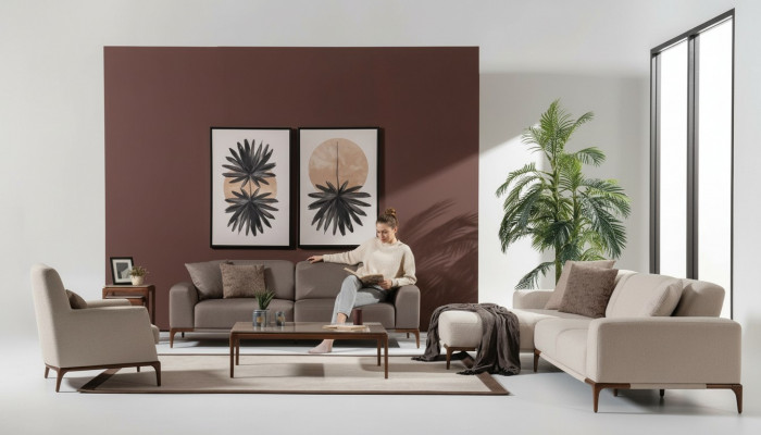 Pokój dzienny Narożnikowa kanapa Sofa w kształcie litery L 3 fotele kawowe 2x stoliki boczne
