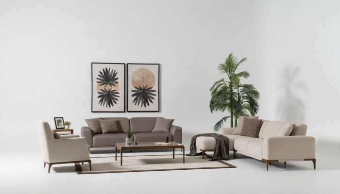 Pokój dzienny Narożnikowa kanapa Sofa w kształcie litery L 3 fotele kawowe 2x stoliki boczne