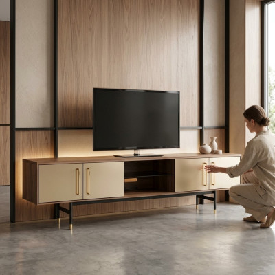 Szafka niska rtv Półka kredens brązowy rtv design luksusowe Drewno Meble 260cm