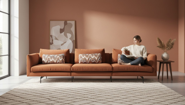 Sofa do salonu 4 miejsce do siedzenia Kanapa Siedziba Podkładka Kanapy design brązowy