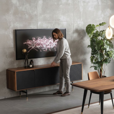 Salon Kredens brązowy luksusowy styl nowoczesny Kredens Drewno Loft 228cm