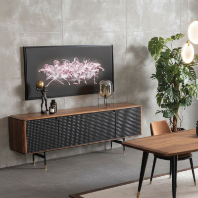 Salon Kredens brązowy luksusowy styl nowoczesny Kredens Drewno Loft 228cm