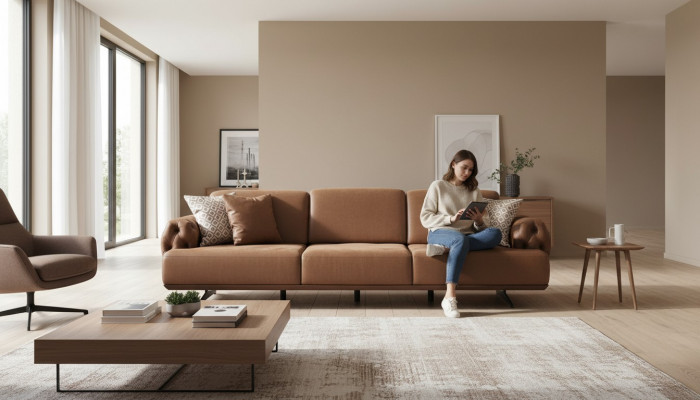Sofa 4 miejsce do siedzenia Chesterfield Design Luxury Sofa Podkładka Couch brązowa