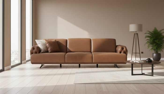 Sofa 4 miejsce do siedzenia Chesterfield Design Luxury Sofa Podkładka Couch brązowa