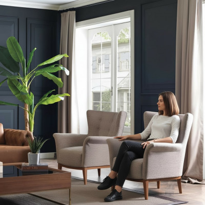 Chesterfield Fotel Couch Podkładka Luxury Drewno z Włókienniczy Style Modern Lounge