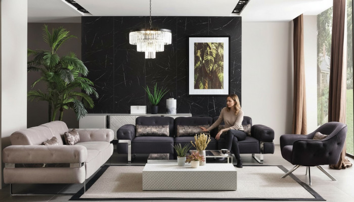 Zestaw sofowy Zestaw 431 Siedziba 3x Stoliki do kawy Kanapa Ustawić Design stoły 6-częściowe.
