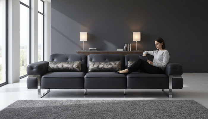 Sofa 3 miejsce do siedzenia Trzyosobowa Włókienniczy Luxury Meble Design Couch Czarny