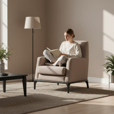 Salon Fotel Design Kanapa Luksusowa Podkładka Nowoczesne Brązowe Drewno Włókiennicze