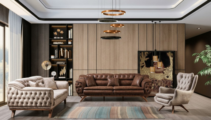 Zestaw sofowy 3+3+1 miejsce do siedzenia Meble Set Design Sofy sztuczna skóra Chesterfield