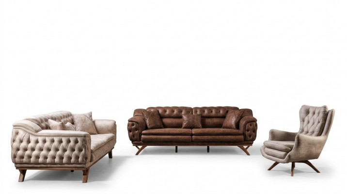 Zestaw sofowy 3+3+1 miejsce do siedzenia Meble Set Design Sofy sztuczna skóra Chesterfield