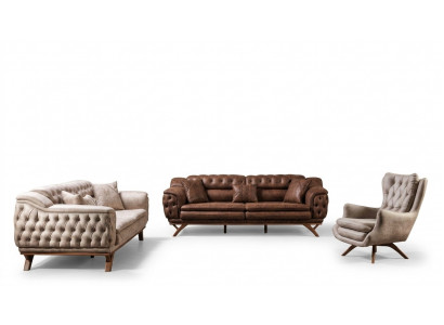 Zestaw sofowy 3+3+1 miejsce do siedzenia Meble Set Design Sofy sztuczna skóra Chesterfield