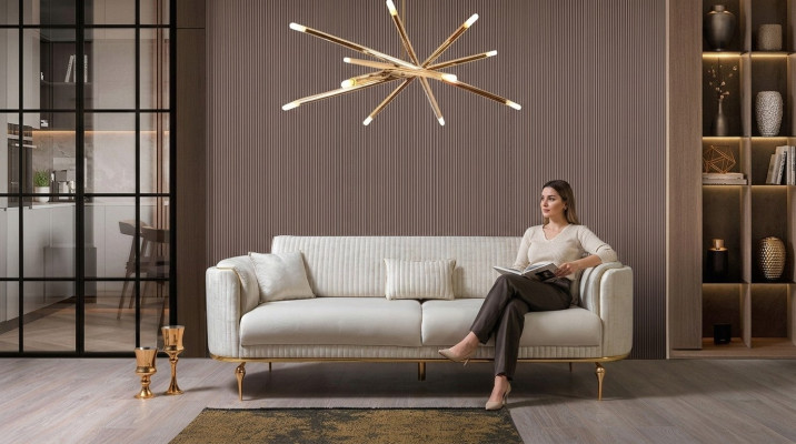 Sofa 3-osobowa Designerska Sofa Kanapa Podkładka Sofy Włókienniczy Biały Nowoczesna Trzyosobowa
