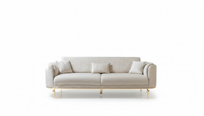 Sofa 3-osobowa Designerska Sofa Kanapa Podkładka Sofy Włókienniczy Biały Nowoczesna Trzyosobowa