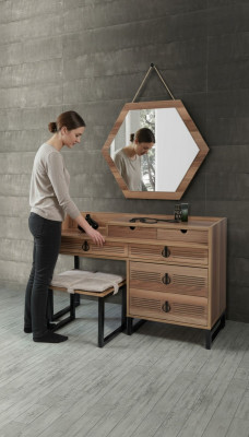 Sypialnia Lustro Kredens Drewno Nowoczesny Design Luksusowy Brąz Nowość