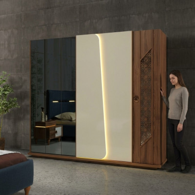 Sypialnia Szafa Szafa Drewno Design brązowe luksusowe Szafki LED