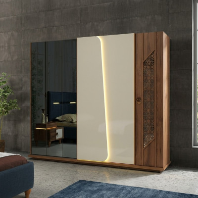 Sypialnia Szafa Szafa Drewno Design brązowe luksusowe Szafki LED