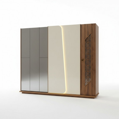 Sypialnia Szafa Szafa Drewno Design brązowe luksusowe Szafki LED