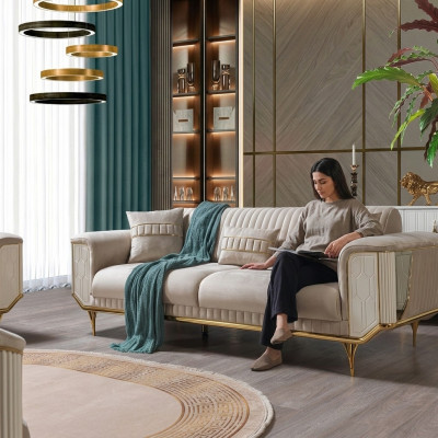 Niebieska Sofa Sofa do Salonu Sofy 3-osobowe Kanapa Designerska Podkładka Sofy Włókiennicze Nowość