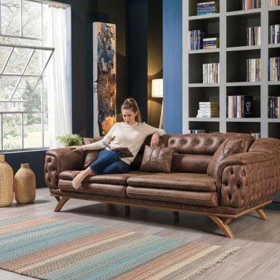 Sofa 3 miejsce do siedzenia Chesterfield Materiał Couch Podkładka Sofy sztuczna skóra Kanapy