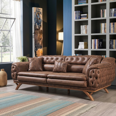 Sofa 3 miejsce do siedzenia Chesterfield Materiał Couch Podkładka Sofy sztuczna skóra Kanapy