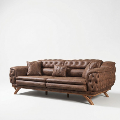Sofa 3 miejsce do siedzenia Chesterfield Materiał Couch Podkładka Sofy sztuczna skóra Kanapy