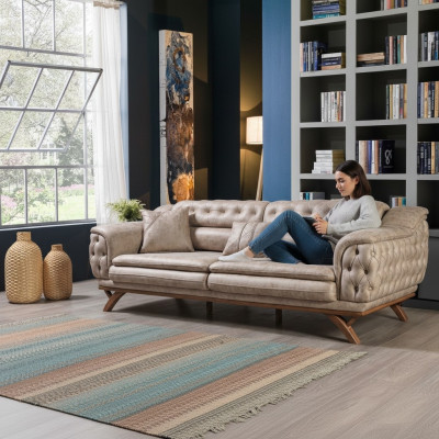 Chesterfield 3 miejsce do siedzenia Beige Design Couches Podkładka Sofas Włókienniczy Couch