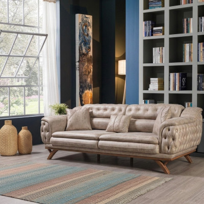 Chesterfield 3 miejsce do siedzenia Beige Design Couches Podkładka Sofas Włókienniczy Couch