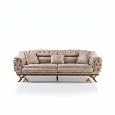 Chesterfield 3 miejsce do siedzenia Beige Design Couches Podkładka Sofas Włókienniczy Couch