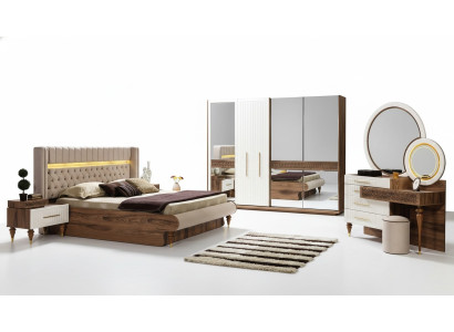 Sypialnia Łóżko 2x Szafki nocne 5-częściowy komplet Kompletny design Meble luksusowe