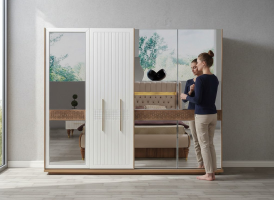 Sypialnia Luxury Szafa Drewno ze Szkło Design Nowoczesna nowość