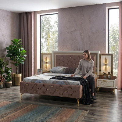Sypialnia Łóżko Design Meble Luksusowa Podkładka do łóżka brązowa Modern