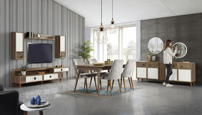 Pokój dzienny Kredens z Lustro Ustawić Drewno Brown New Modern Luxury