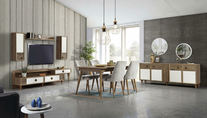 Pokój dzienny Kredens z Lustro Ustawić Drewno Brown New Modern Luxury