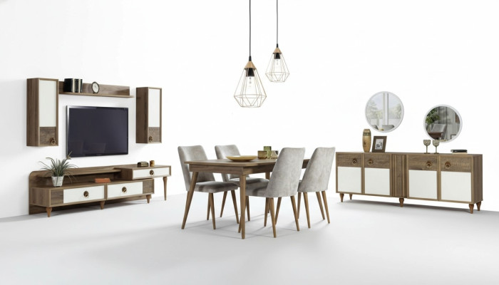 Pokój dzienny Kredens z Lustro Ustawić Drewno Brown New Modern Luxury