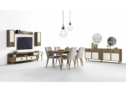 Pokój dzienny Kredens z Lustro Ustawić Drewno Brown New Modern Luxury