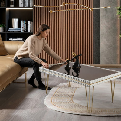 Szafka kawowa do salonu Tabela Design Meble Luxury 111x64 Sofa Biały