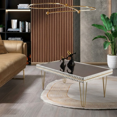 Szafka kawowa do salonu Tabela Design Meble Luxury 111x64 Sofa Biały