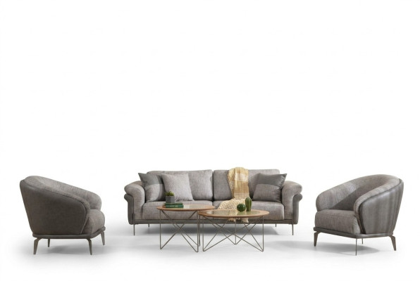 Zestaw sofowy Sofa 3 miejsce do siedzenia Szary Fotel Meble do salonu Luxury Design