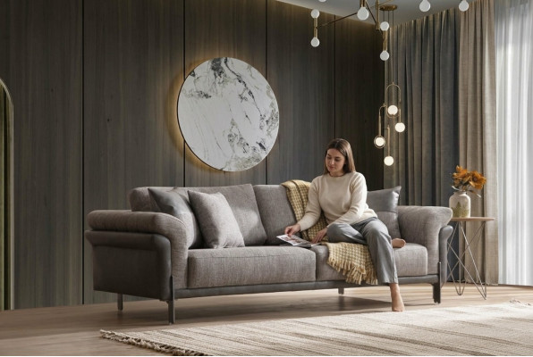 Sofa 3 miejsce do siedzenia Szary Salon Klasyczny Design Elegancki Styl 230cm