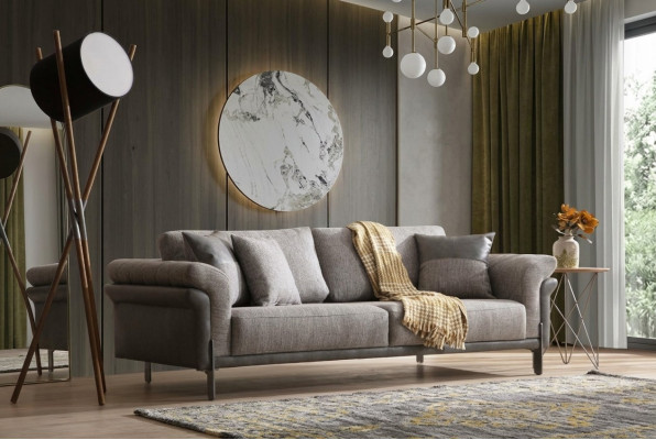 Sofa 3 miejsce do siedzenia Szary Salon Klasyczny Design Elegancki Styl 230cm