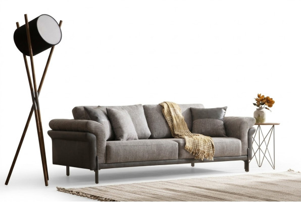 Sofa 3 miejsce do siedzenia Szary Salon Klasyczny Design Elegancki Styl 230cm
