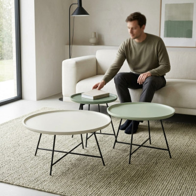 stolik kawowy Drewno Zestaw 3 szt. Designerski stolik kawowy Tabela do salonu