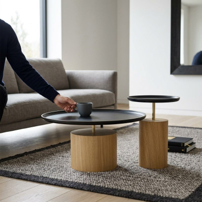 stolik kawowy Luxury Drewno Design Tabela Stolik Czarny Okrągłe stoły Nowość