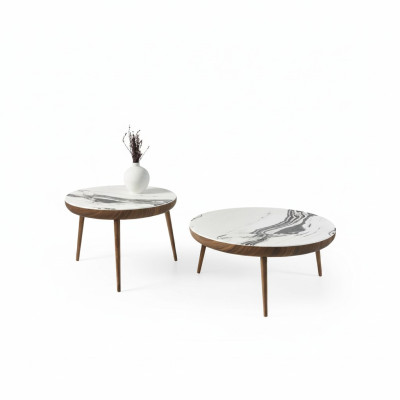 Stoliki do kawy Zestaw 2 szt. Tabela Meble do Salonu Okrągłe Białe Drewno Design