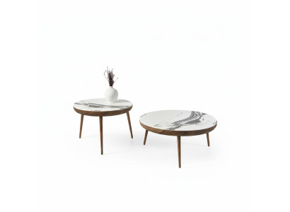 Stoliki do kawy Zestaw 2 szt. Tabela Meble do Salonu Okrągłe Białe Drewno Design