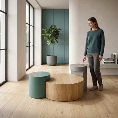 Stolik Stoliki do kawy Stolik kawowy Okrągłe stoły Brown Luxury Table 3-częściowy
