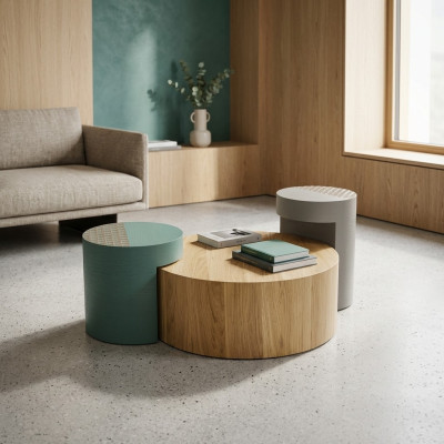Stolik Stoliki do kawy Stolik kawowy Okrągłe stoły Brown Luxury Table 3-częściowy