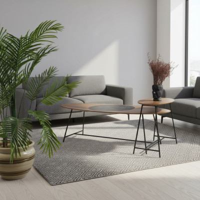 Nowoczesny stolik kawowy Stolik Design Living Room Drewno Owalny 2-częściowy.