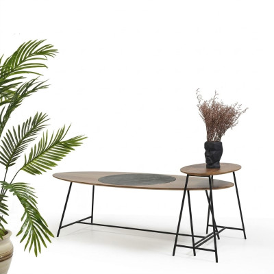 Nowoczesny stolik kawowy Stolik Design Living Room Drewno Owalny 2-częściowy.