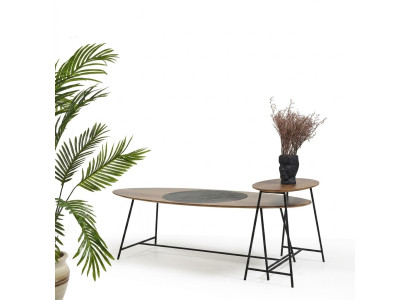 Nowoczesny stolik kawowy Stolik Design Living Room Drewno Owalny 2-częściowy.